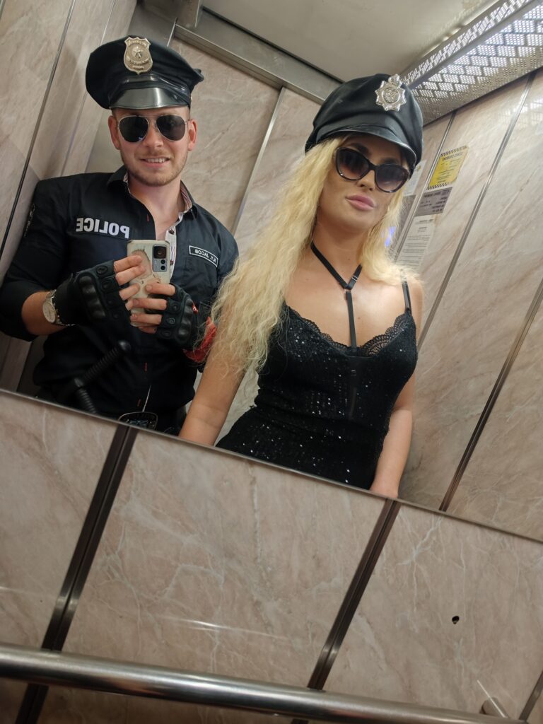 actor and actress in uniform police arrest groom in warsaw